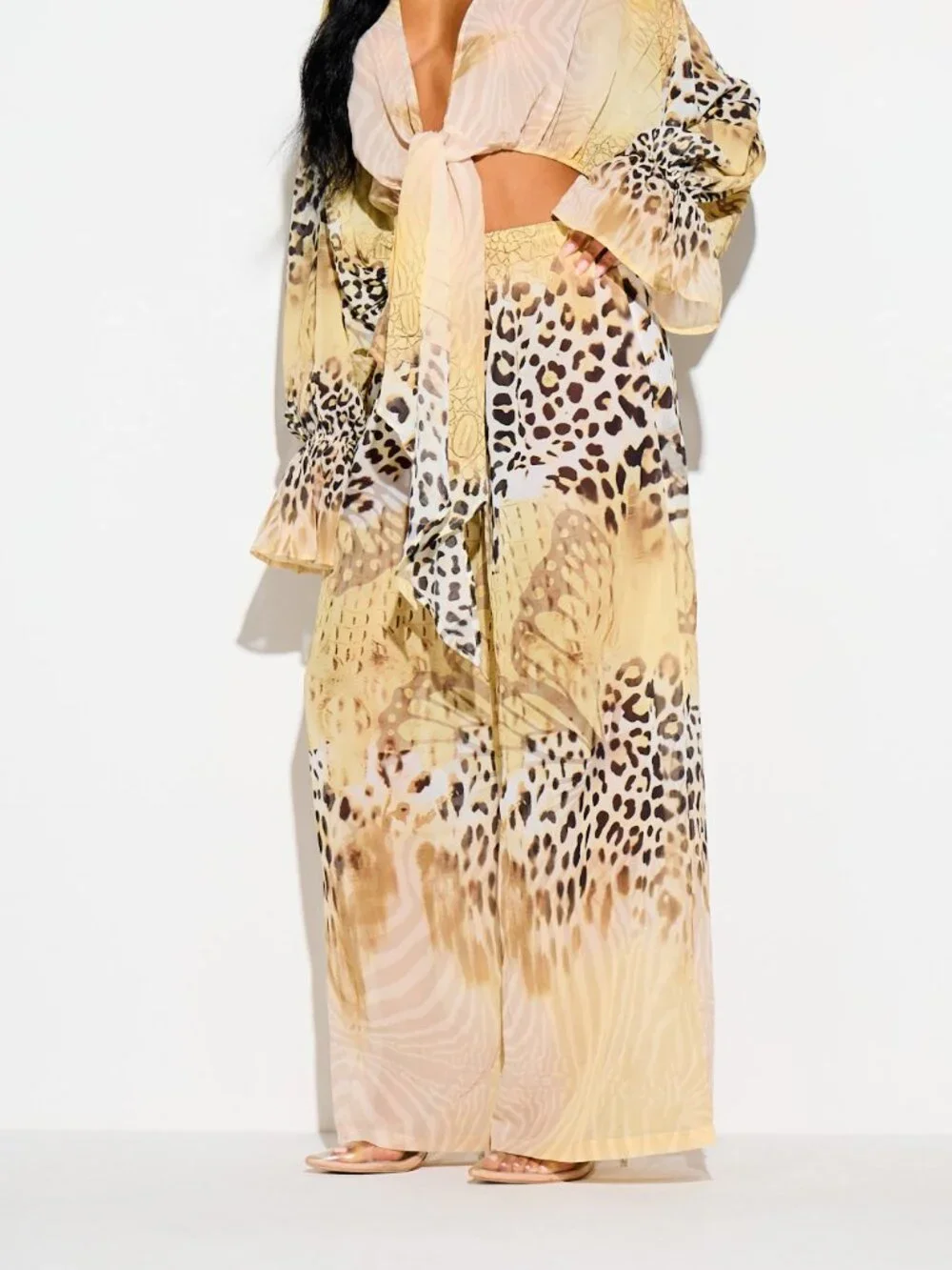 Multicolor Boho Women's Animal Print Palazzo Trousers